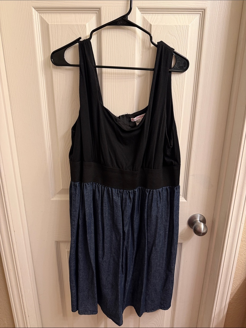 Wishes Wishes Wishes Black and Dark Blue Sleeveless Empire-Waist Mini Dress